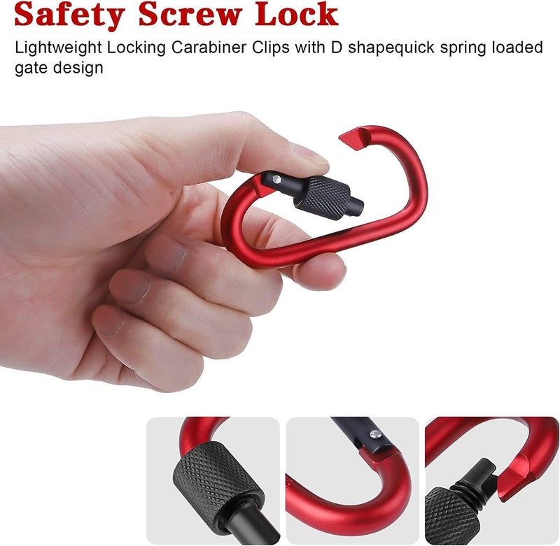 Manesi 10 Pack Aluminum D Ring Key Rings Clips Locking Carabiner for Camping Fishing and Outdoor Use，Clips with Screw Gate Multicolored - Image 3
